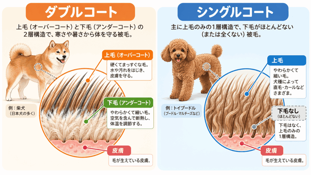 ダブルコートとシングルコートの毛の構造の違い